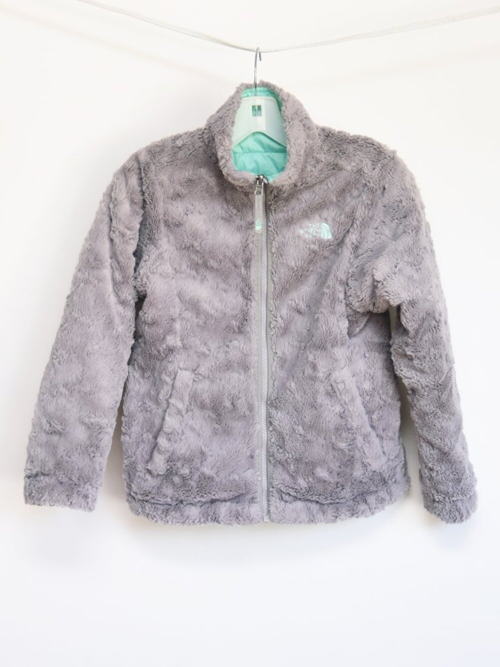 The North Face Girls' Reversible Mossbud Swirl Jacket, Medium (10/12), Gray/Teal